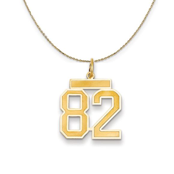 14k Yellow Gold, Jersey, Med Number 82 Necklace - 30 Inch - Picture 1 of 7
